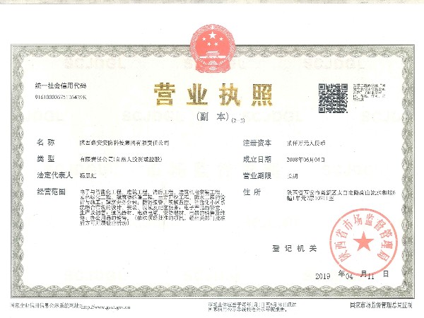 陕西鑫安安防营业执照 陕西鑫安安防营业执照
